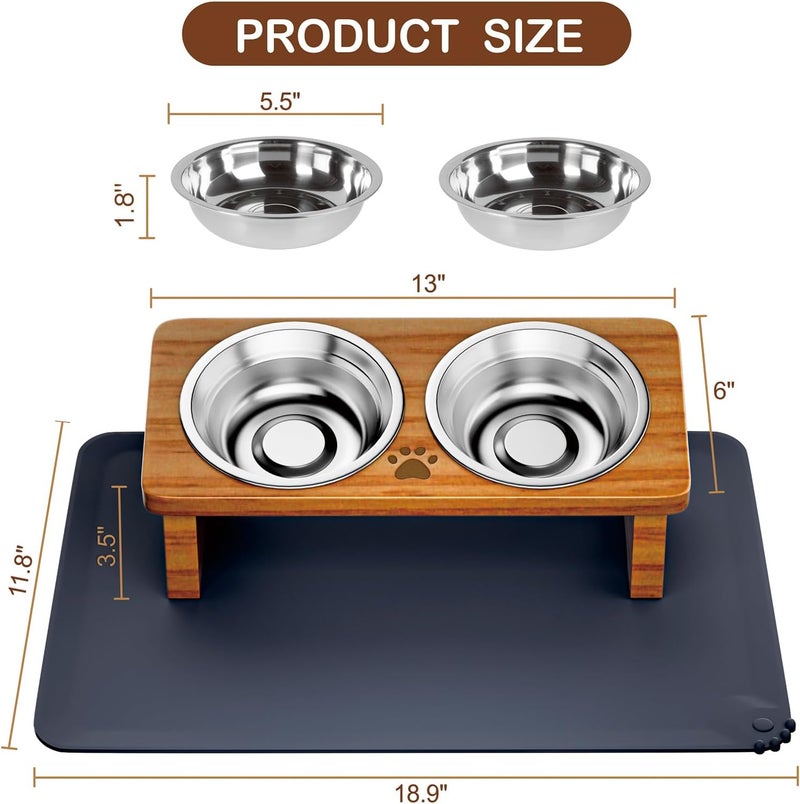 INNVVIS Elevated Cat Bowls with Silicone Mat, 15° Tilted Solid Wood Stand, Raised Stainless Steel Food & Water Dishes for Cats and Small Dogs, Anti-Vomiting Design(Natural) - Image 4